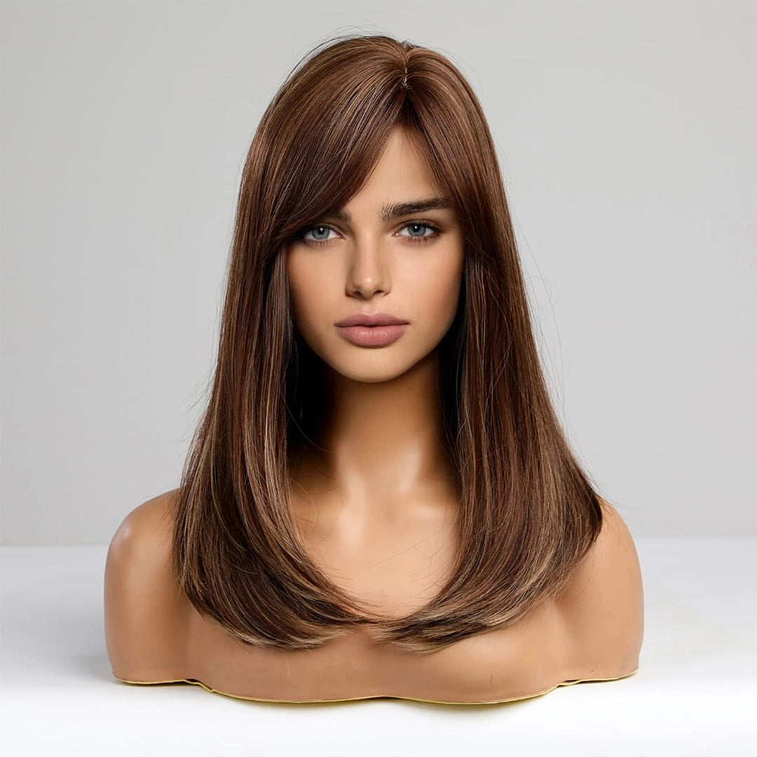 Peruka damska brązowa prosta z grzywką 55 cm naturalny efekt ombre