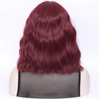 Bordowa peruka z grzywką falowana 38 cm syntetyczna naturalny look HIT