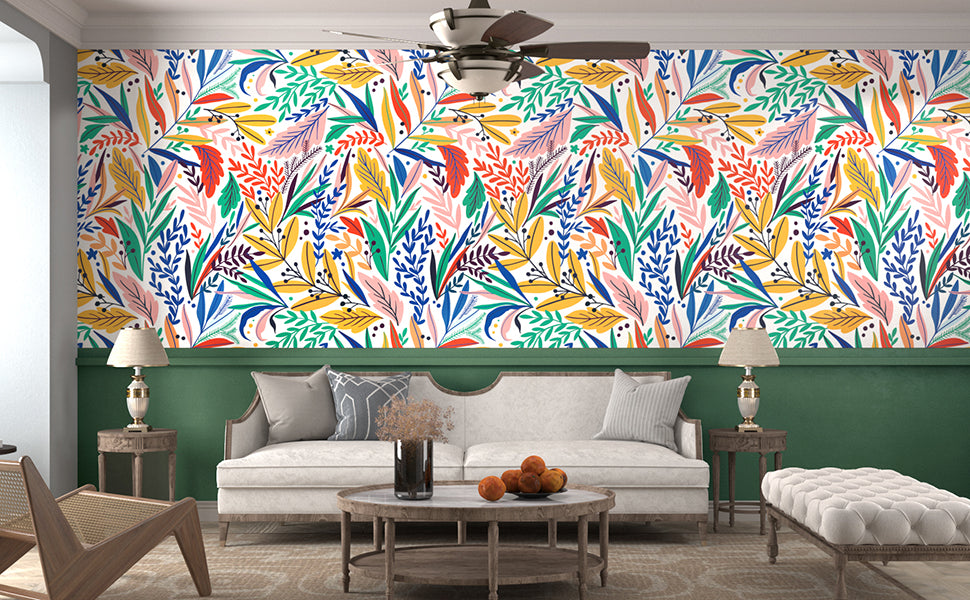 Samoprzylepna Okleina tapeta liście kolorowe boho roślinny 45 cm x300 cm  wzór do salonu i biura