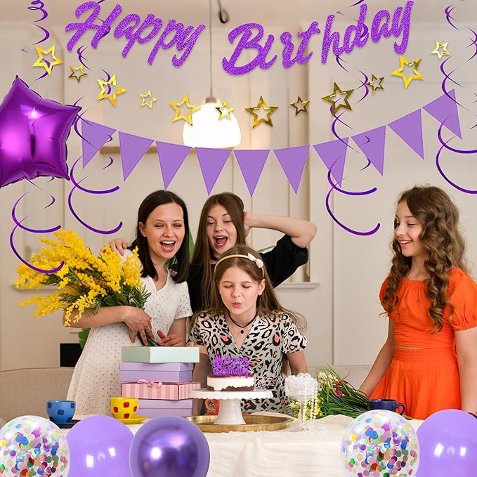 Zestaw dekoracji urodzinowych Balony Urodzinowe Happy Birthday fioletowe girlandy