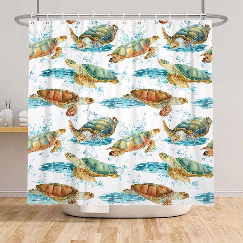 Zaslona prysznicowa tekstylna Wodne Zwierzęta Żółwie Woda 165 x 183 cm Główne zdjęcie produktu