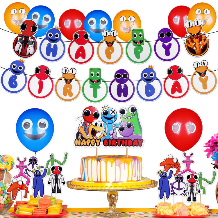 Zestaw Urodzinowy Imprezowy Rainbow Friends Balony Urodzinowe Baner Topery
