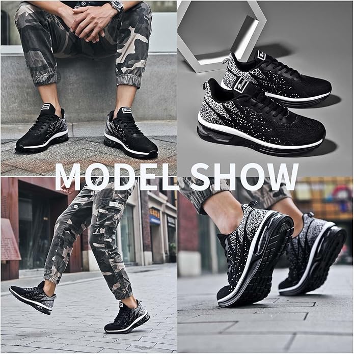 Buty sportowe męskie DO BIEGANIA czarno-białe z poduszką powietrzną siateczka lekkie AIR