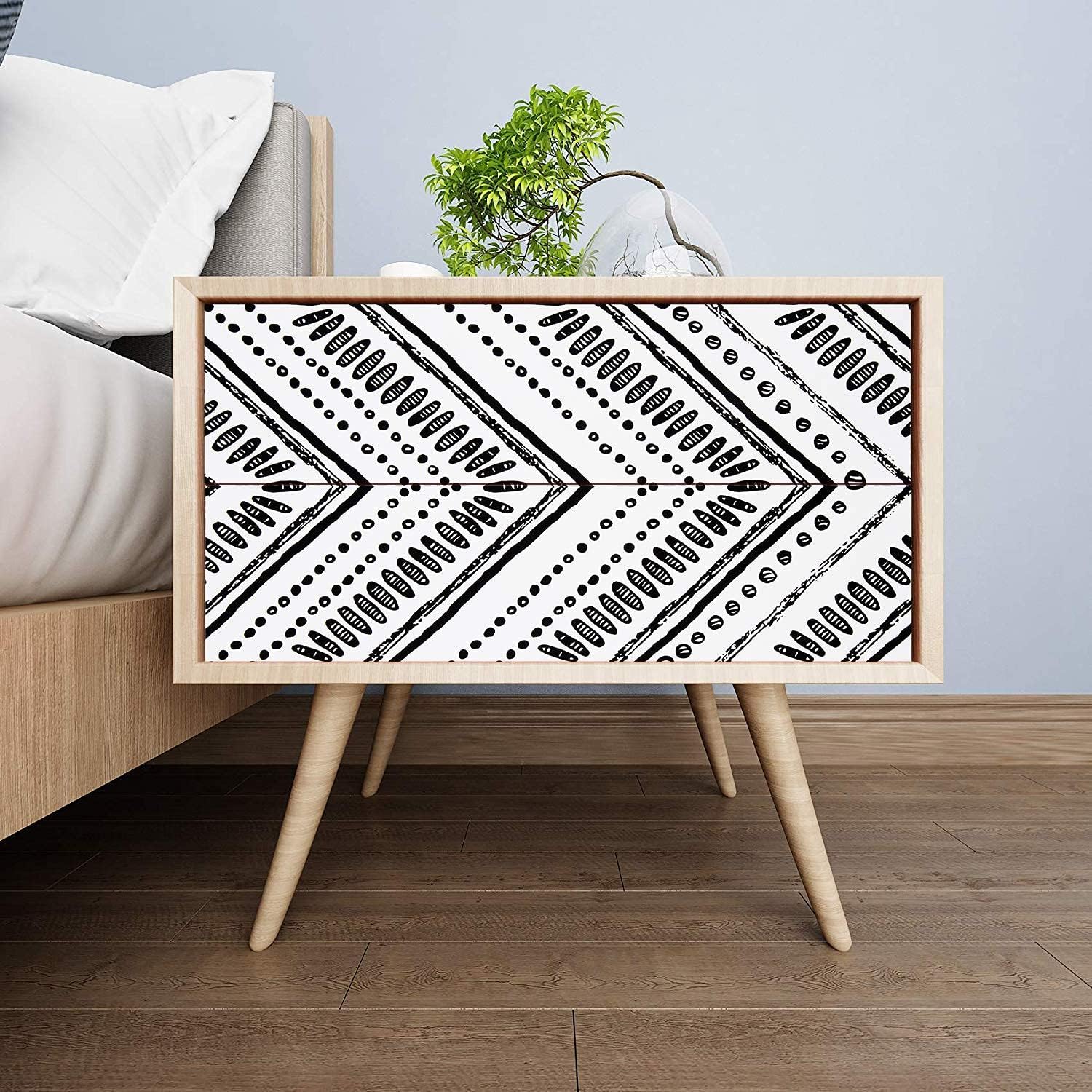 Samoprzylepna Okleina Meblowa Biała Czarny Modny Wzór 6m x 45cm