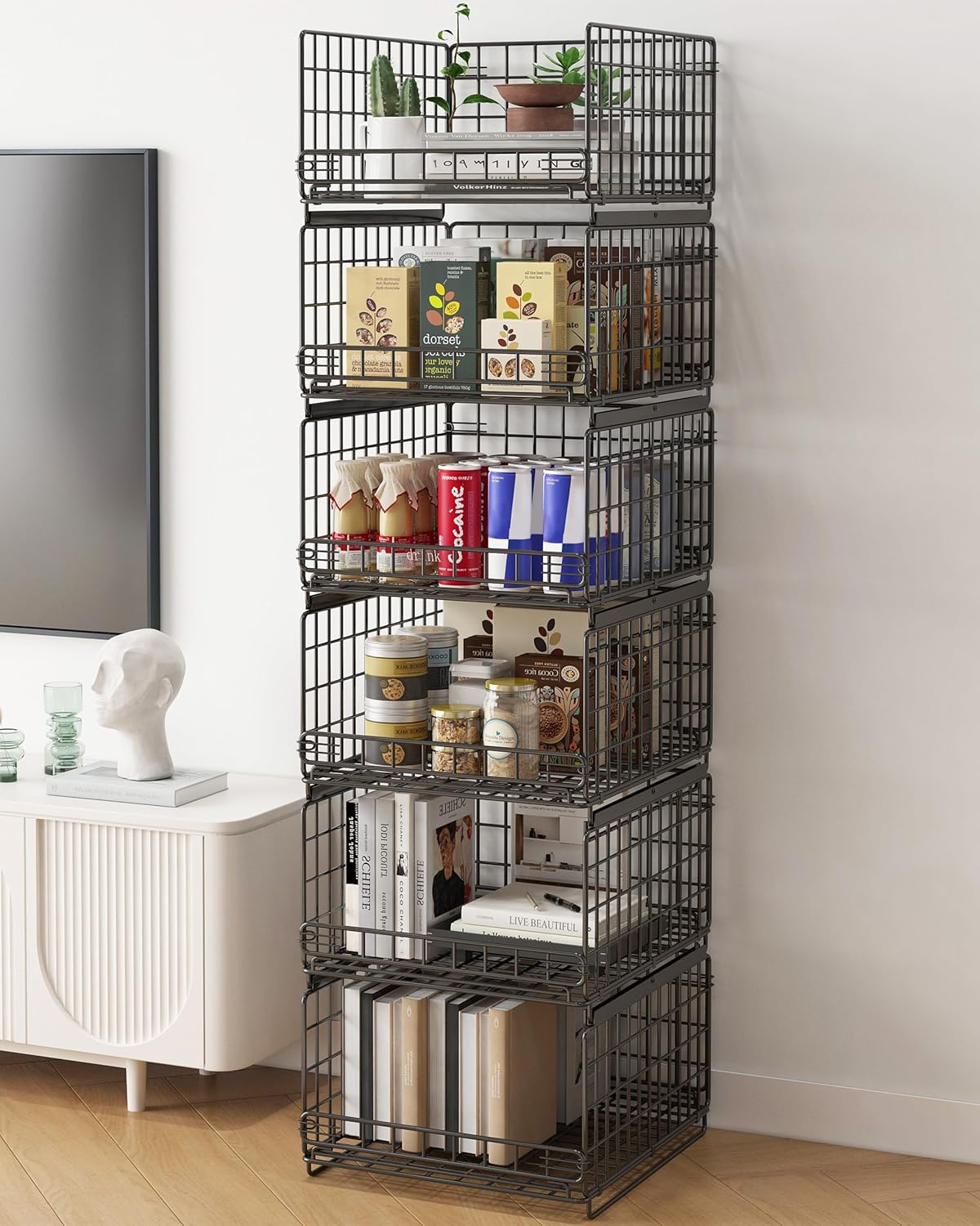 Kosze metalowe do SZAFY KUCHNI 6 szt. organizery 40x30x20 cm Metalowe Półki Szuflady CZARNE