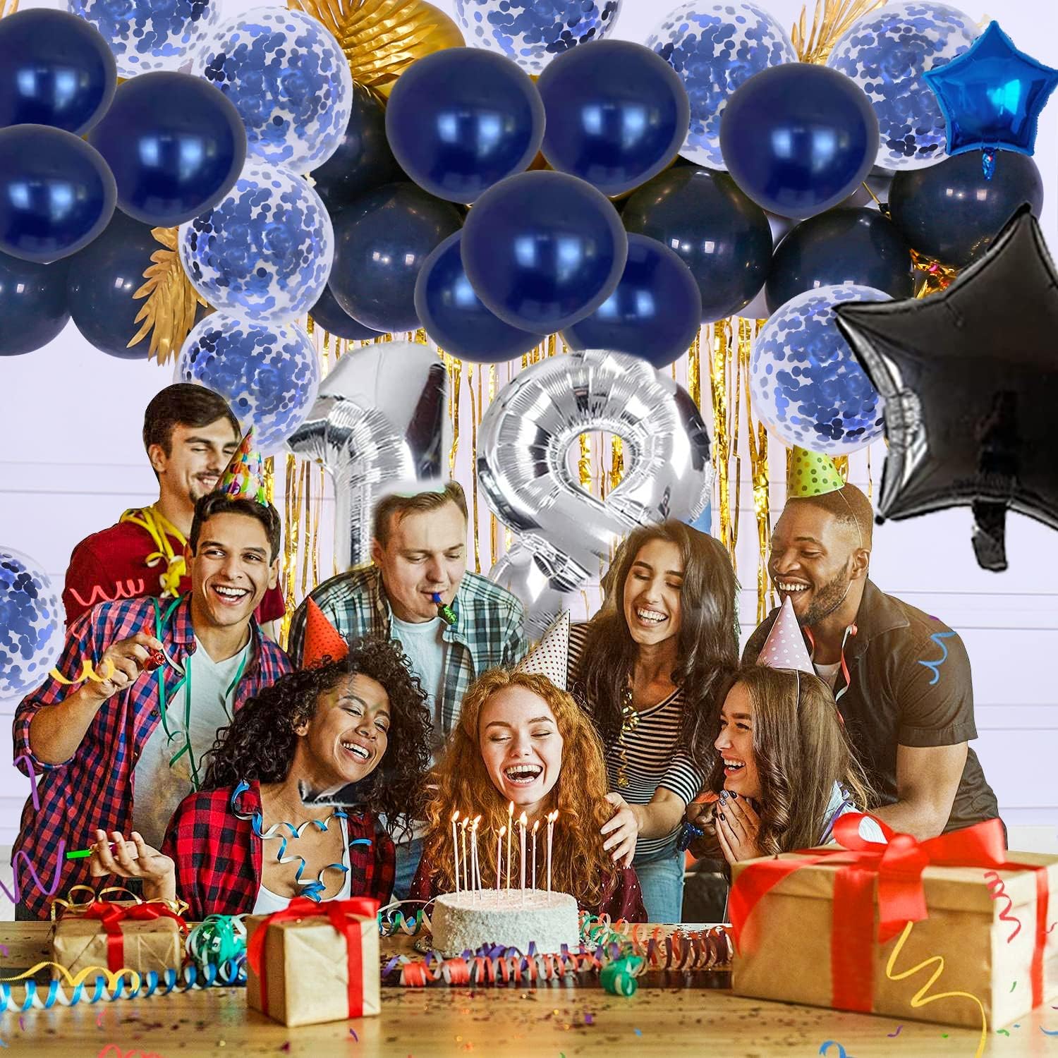 Balony Urodzinowe na Osiemnastkę 18 Urodziny Zestaw Balonów Girlanda Niebieskie Czarne Granat