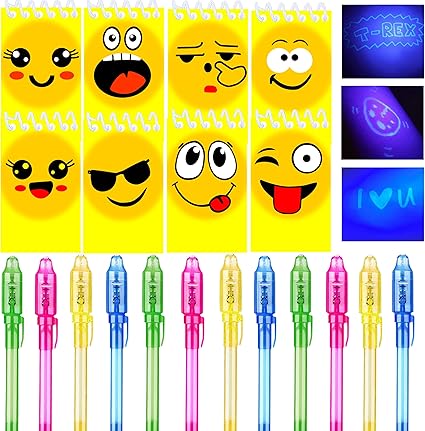 Zestaw Notesów UV Emoji + Magiczne Długopisy 8szt Świecące Sekretne