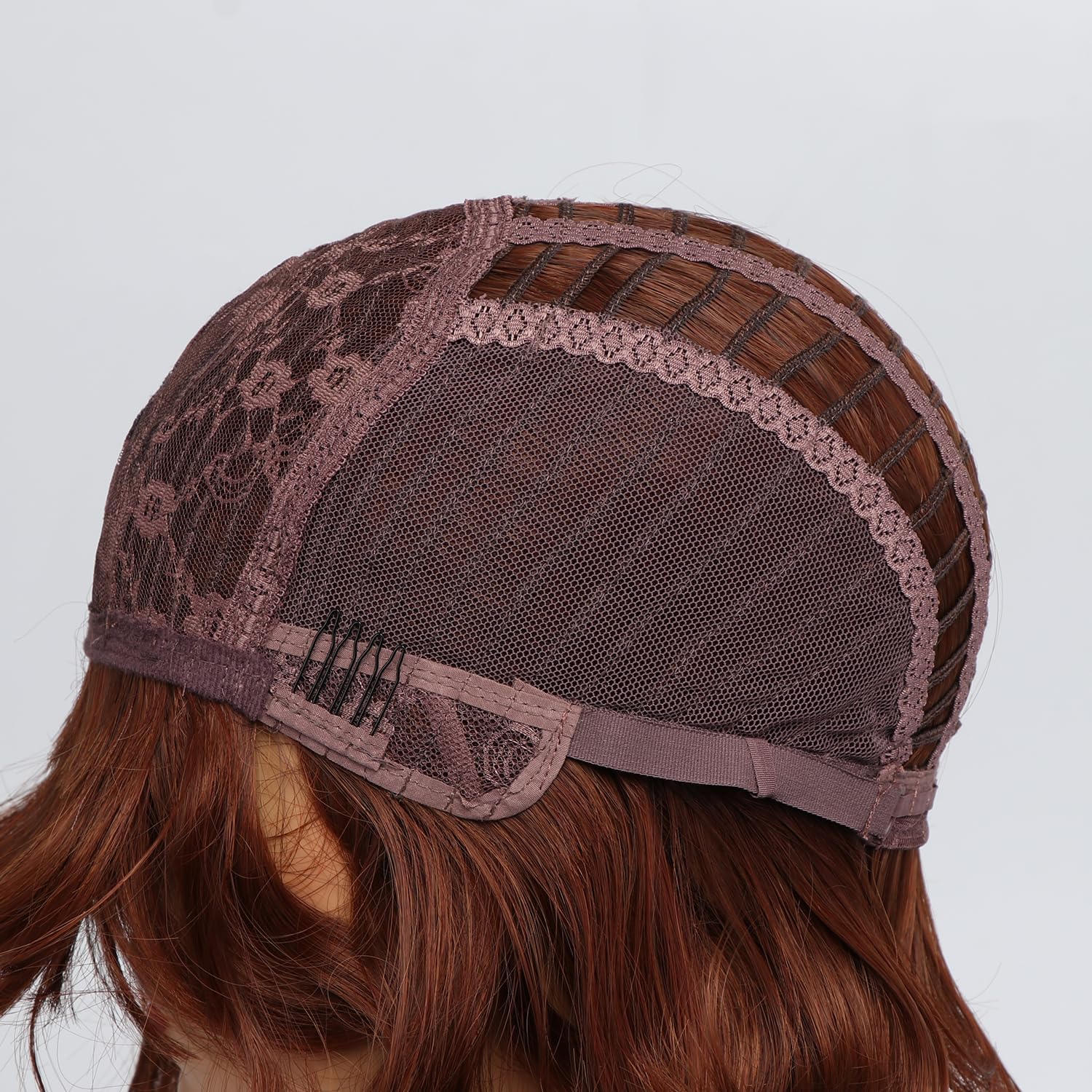 Peruka Krótki Bob Coplay Rudy Miedziany Kręcone włosy z grzywką do Ramion