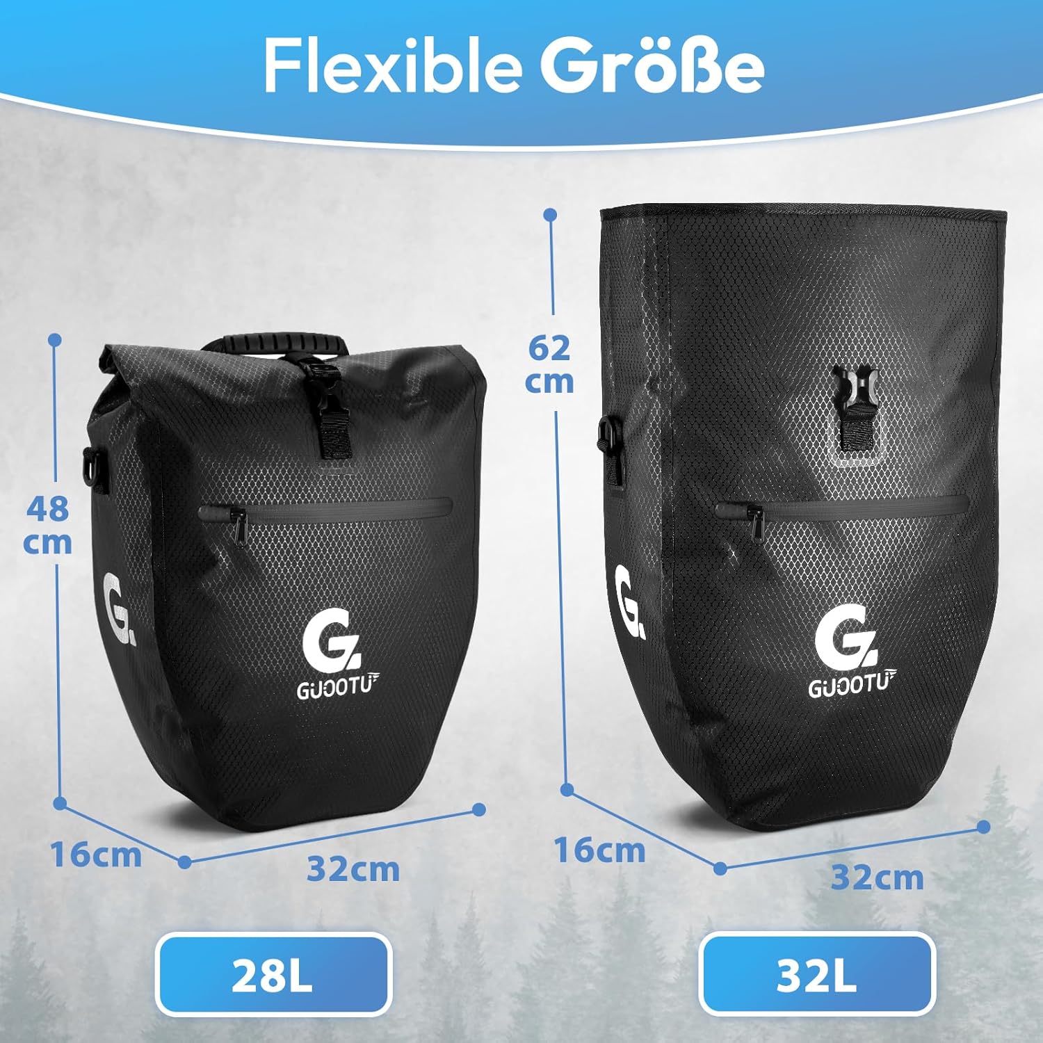 Zestaw 2 Toreb Rowerowych na Bagażnik 56L Wodoodporne Torby na Rower Sakwy 2x28L