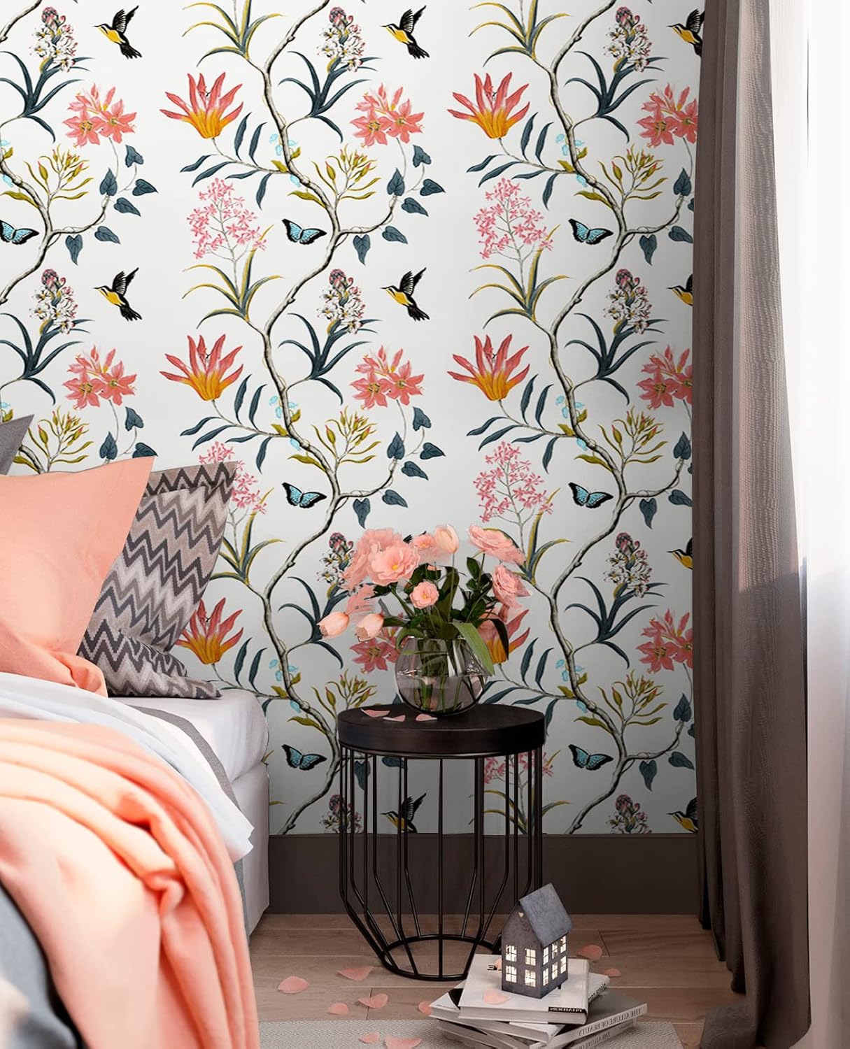 Samoprzylepna tapeta okleina kwiatoy Boho Ptaki dekoracyjna folia do mebli 44cmX1000cm