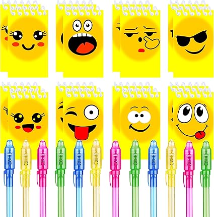 Zestaw Notesów UV Emoji + Magiczne Długopisy 8szt Świecące Sekretne