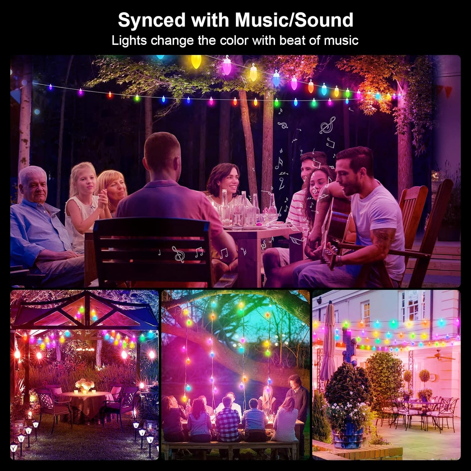 Girlanda Świetlna LED Ogrodowa Wodoodporna Kolorowa RGB 15M z Synchronizacją Muzyki