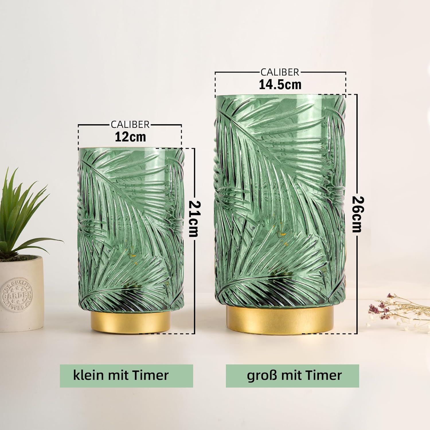 Bezprzewodowa lampa stołowa LED Na Baterie Zielona Liście Boho Szklana 21 cm