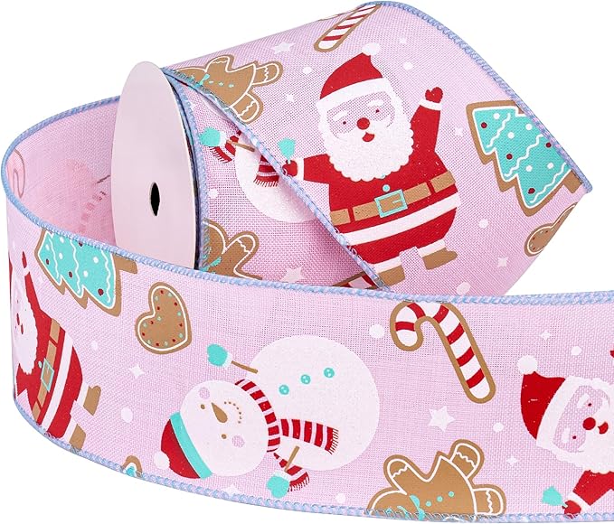 Wstążka świąteczna z Mikołajem Ozdobna Taśma Jutowa na Boże Narodzenie 6cm 2,5m