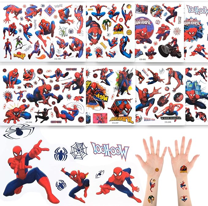 ZESTAW Tatuaży SPIDERMAN Tatuaże dla Dzieci Zmywalne Spiderman 12 arkuszy