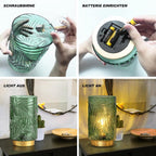 Bezprzewodowa lampa stołowa LED Na Baterie Zielona Liście Boho Szklana 21 cm