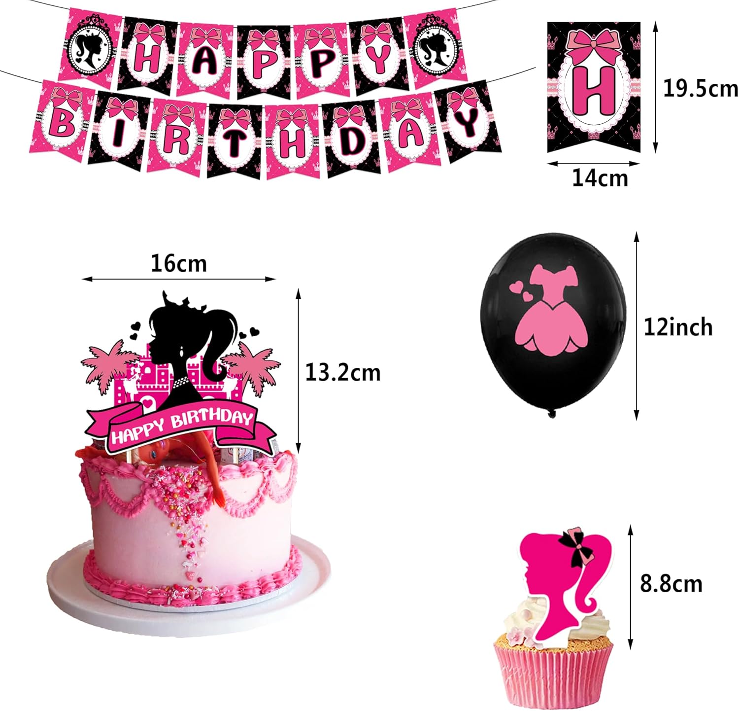 Imprezowe Balony Urodzinowe Zestaw Balonów Urodzinowych Baner Na Urodziny Barbie Róż