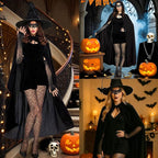 Kostium czarownicy Halloween damski peleryna kapelusz maska zestaw