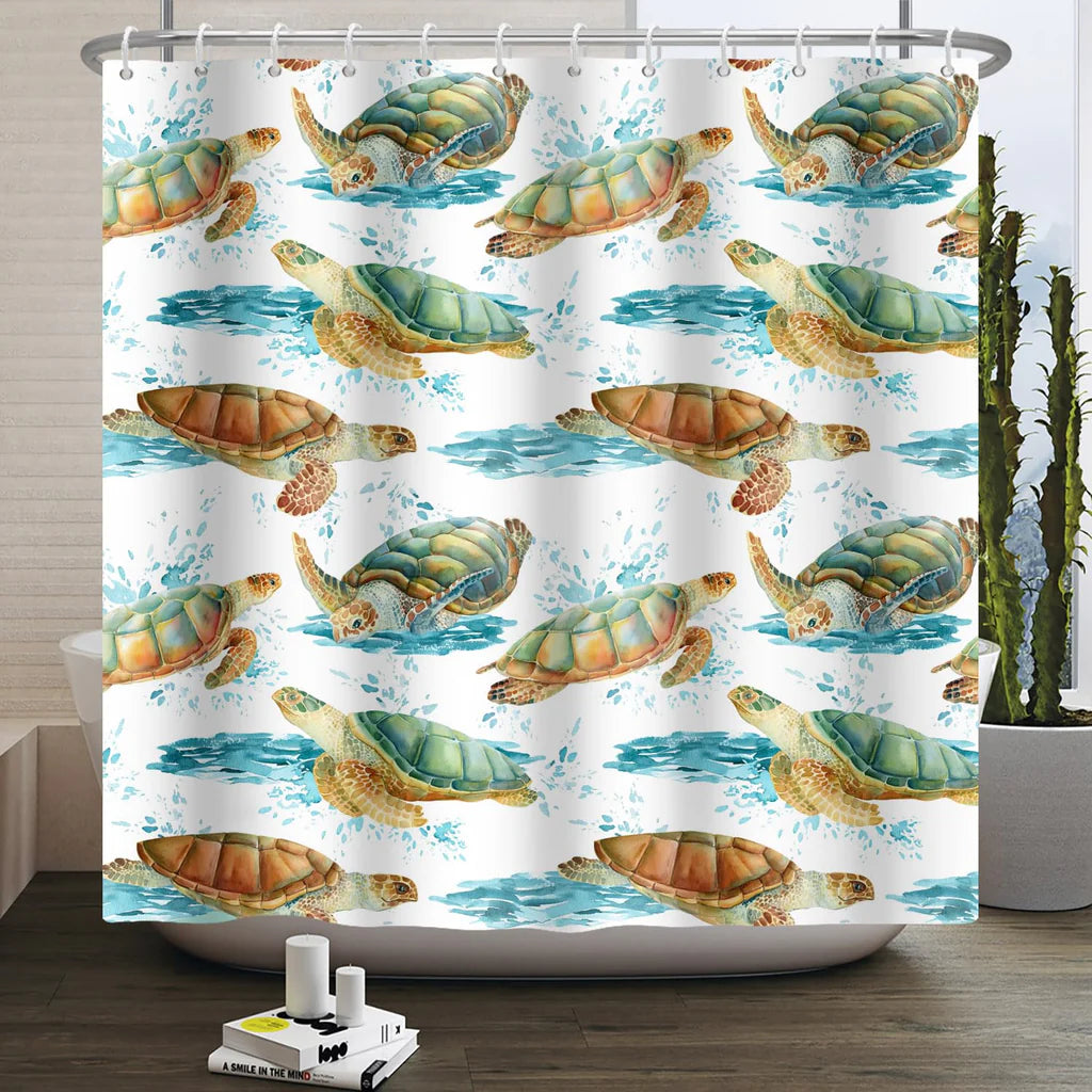 Zaslona prysznicowa tekstylna Wodne Zwierzęta Żółwie Woda 165 x 183 cm Drugie zdjęcie produktu