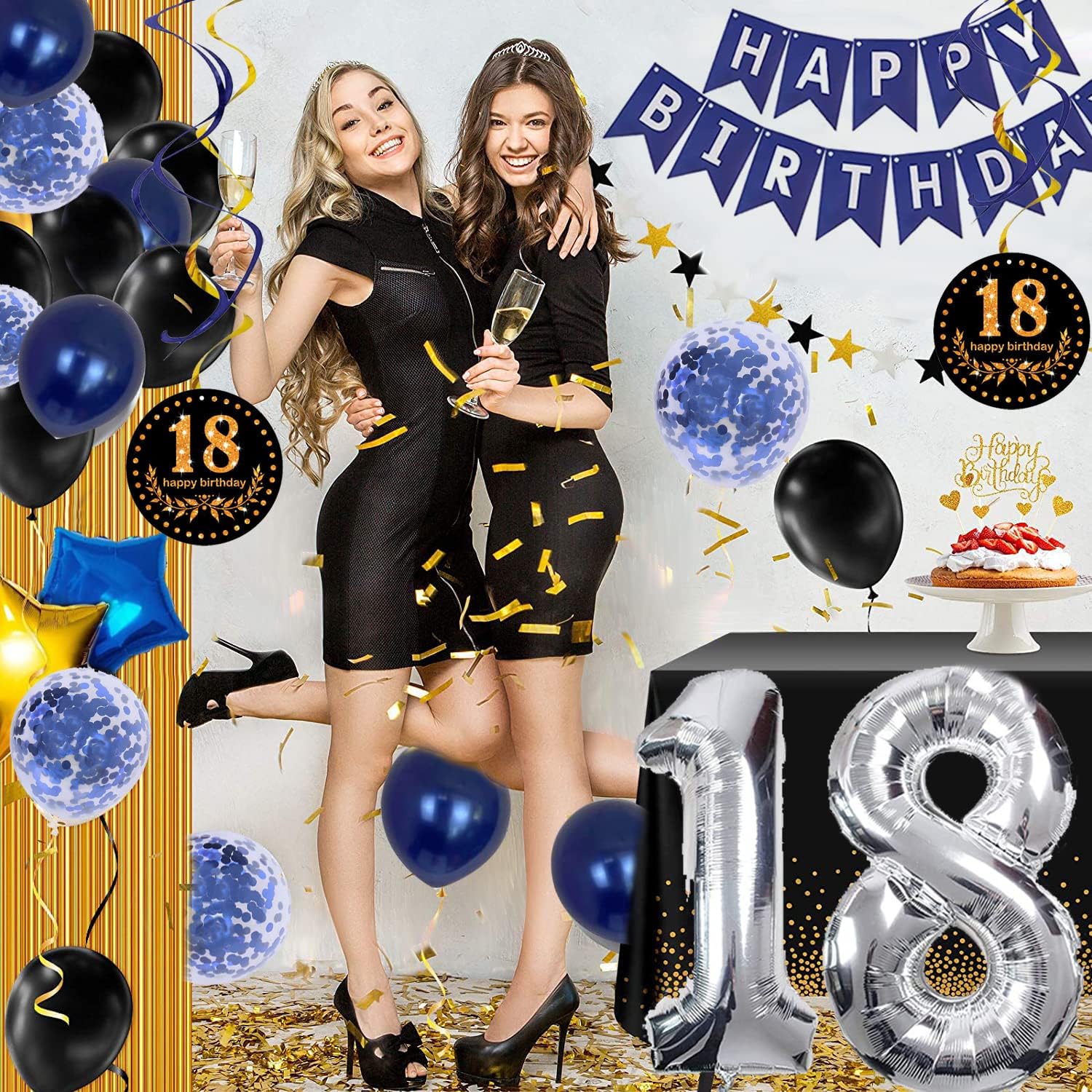 Balony Urodzinowe na Osiemnastkę 18 Urodziny Zestaw Balonów Girlanda Niebieskie Czarne Granat