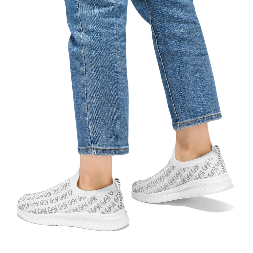 Damskie Sneakersy Ultra Lekkie Sportowe Miękkie Skarpety Wsuwane - Białe Drugie zdjęcie produktu