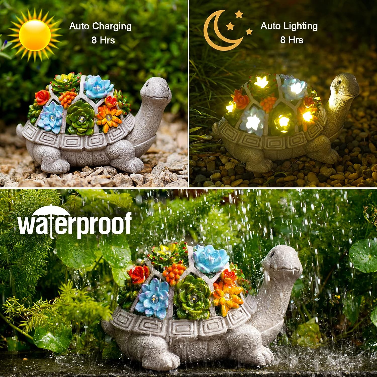 Lampka Solarna Figurka Do Ogrodu LED i Baterią Solarną Żółw z Kwiatkami
