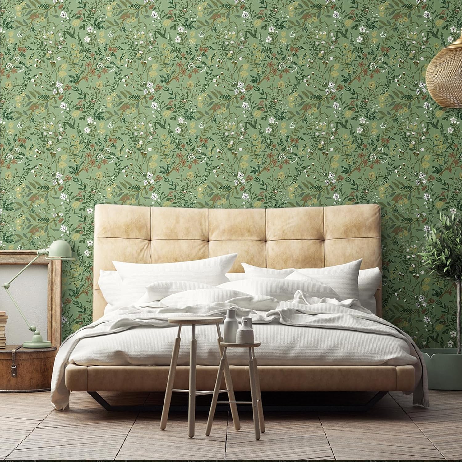 Tapeta Okleina Meblowa samoprzylepna 44,5 x 300 cm zielona łąka drobne liście kwiaty Drugie zdjęcie produktu