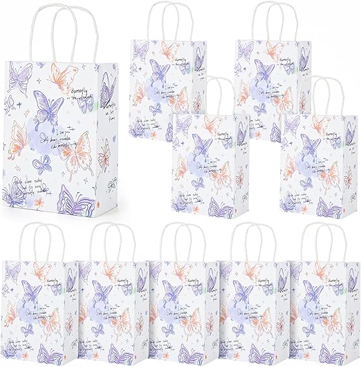 Papierowe torebki prezentowe w motylki 10 szt. – urodziny dzieci, 21×15×8 cm Główne zdjęcie produktu