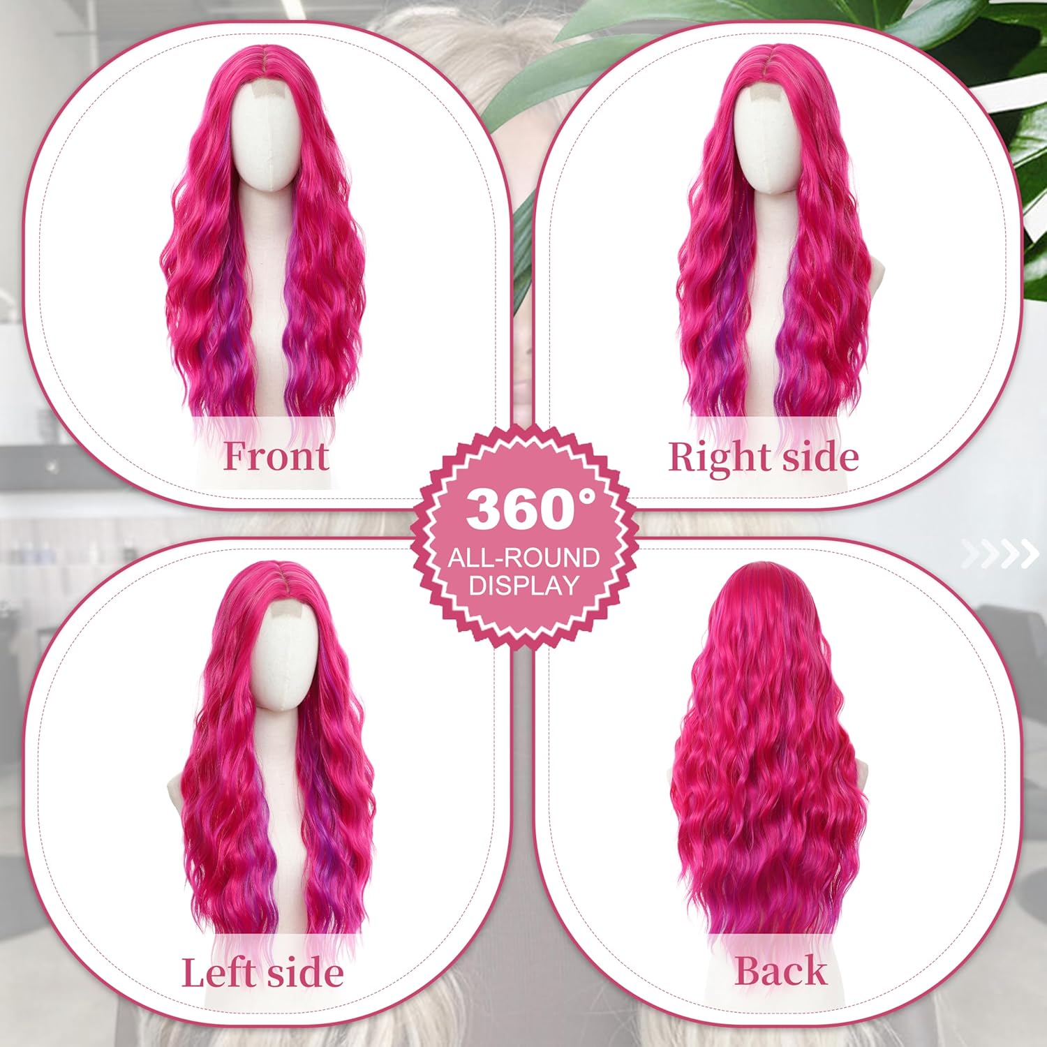 Peruka Neonowe Różowe Włosy Długie Kręcone Nataralnie Wyglądająca Cosplay