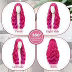 Peruka długa falowana różowe długie kręcone włosy  naturalny wygląd cosplay Neonowe