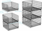 Kosze metalowe do szafy 3 szt. organizery 40x30x20 cm składane z przegródkami CZARNE