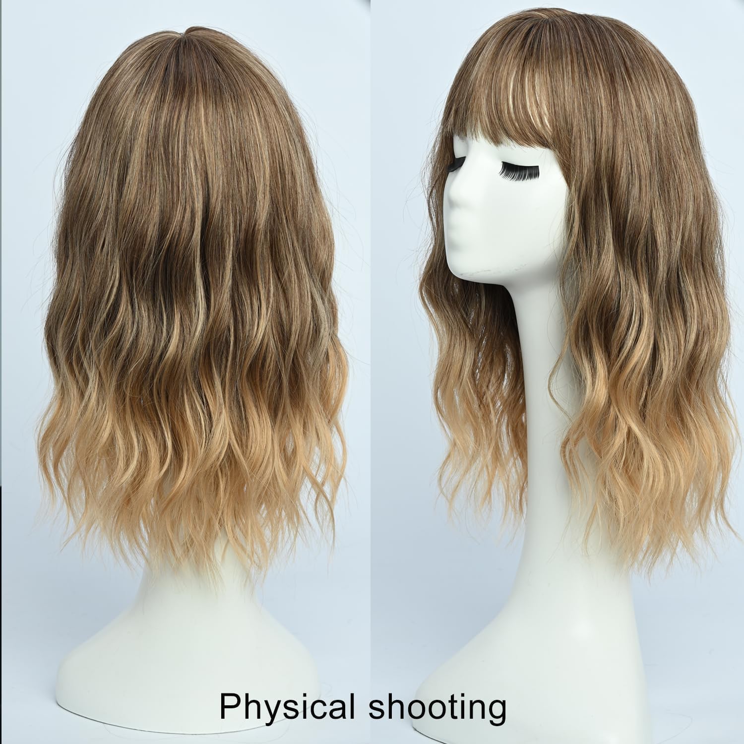 Długa Peruka Naturalny Blond Włosy Długie Za Ramiona z Grzywką Kręcone Ombre Drugie zdjęcie produktu