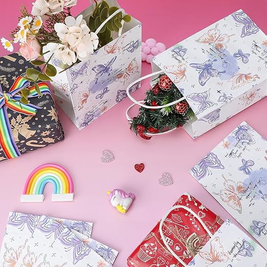 Papierowe torebki prezentowe w motylki 10 szt. – urodziny dzieci, 21×15×8 cm