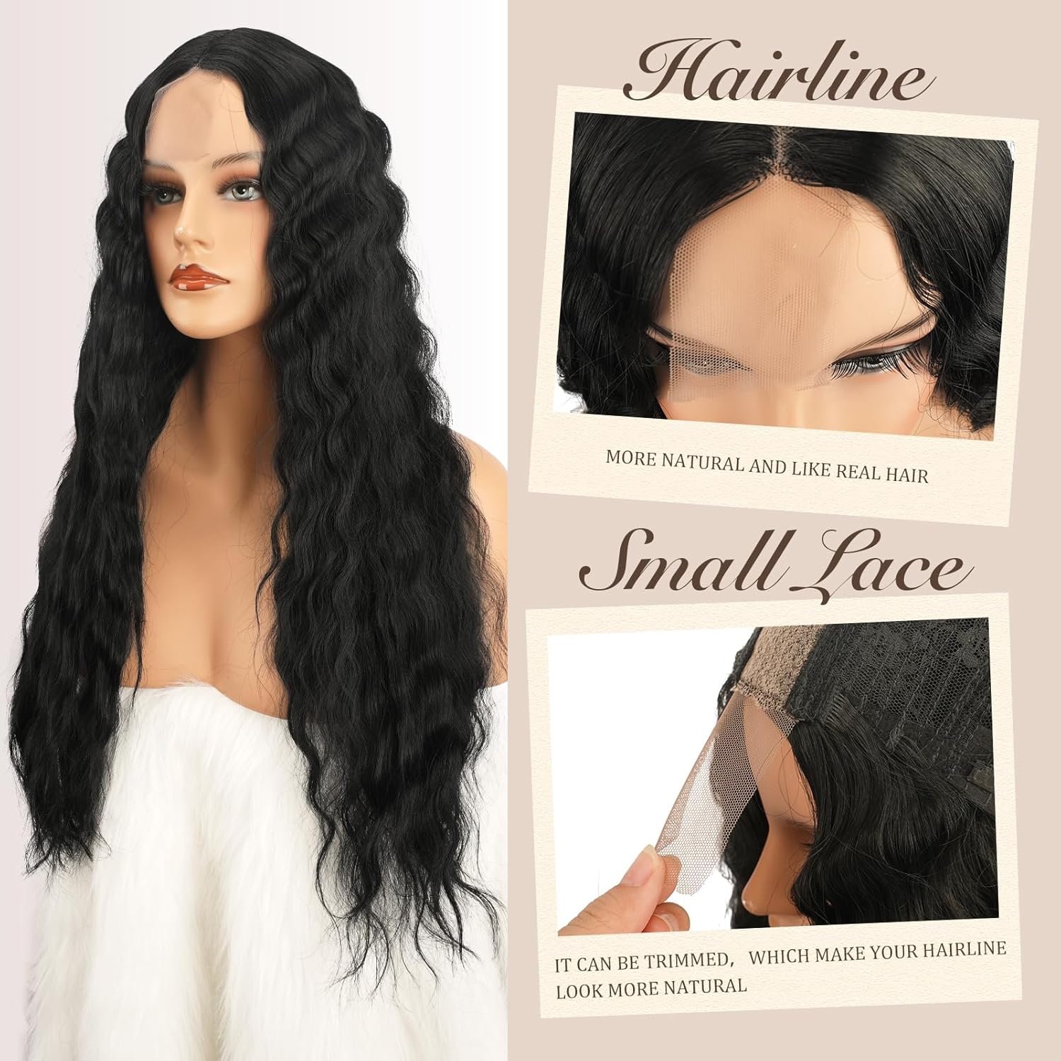 Peruka Czarne Czarna Długie Kręcone włosy 70cm Naturalnie wyglądająca Drugie zdjęcie produktu