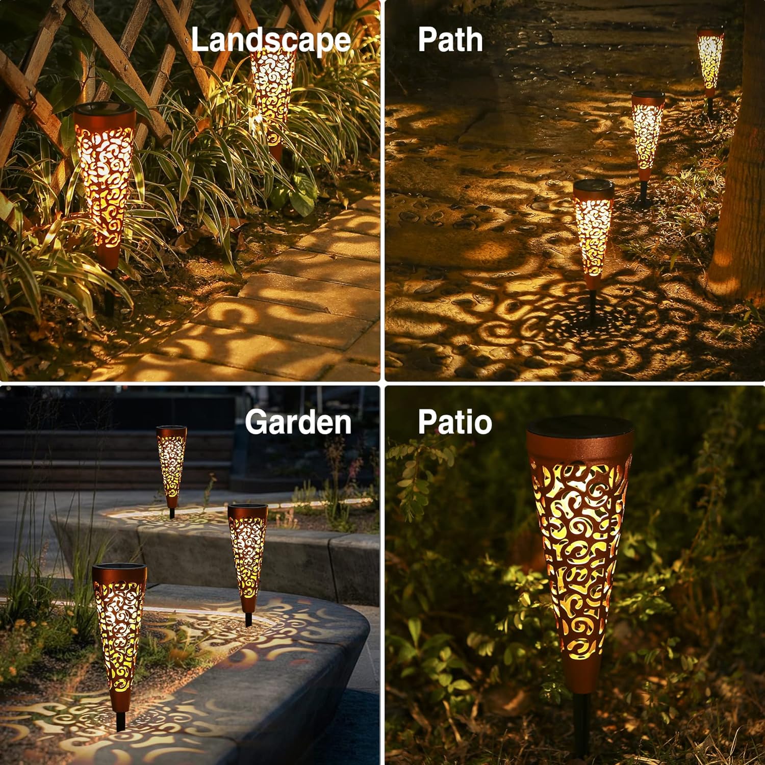 Bonsery Lampki Solarne Ażurowe Wbijane LED Lampa Solarna Komplet 6 Sztuk