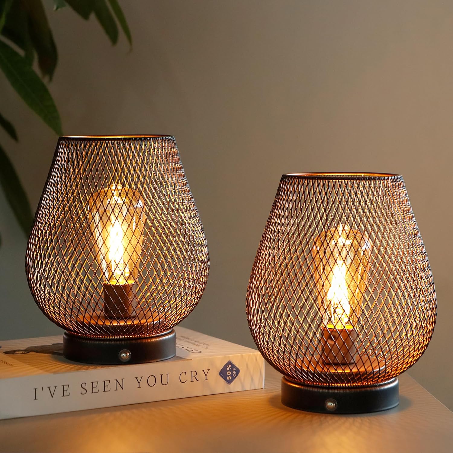 Bezprzewodowa lampkaa stołowa LED Ładowalna USB Metalowa Klatka z Żarówką - ZESTAW 2