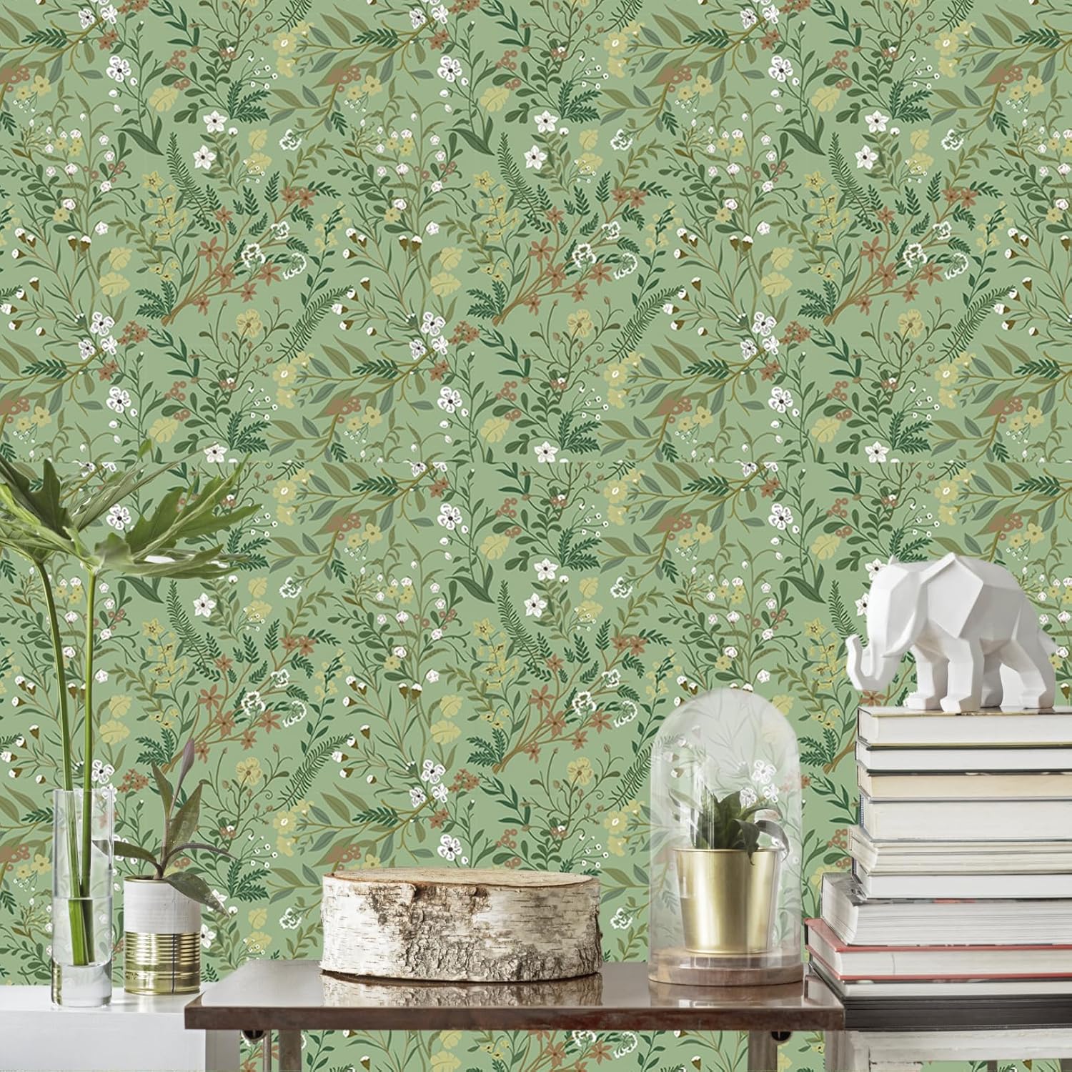 Tapeta Okleina Meblowa samoprzylepna 44,5 x 300 cm zielona łąka drobne liście kwiaty Główne zdjęcie produktu
