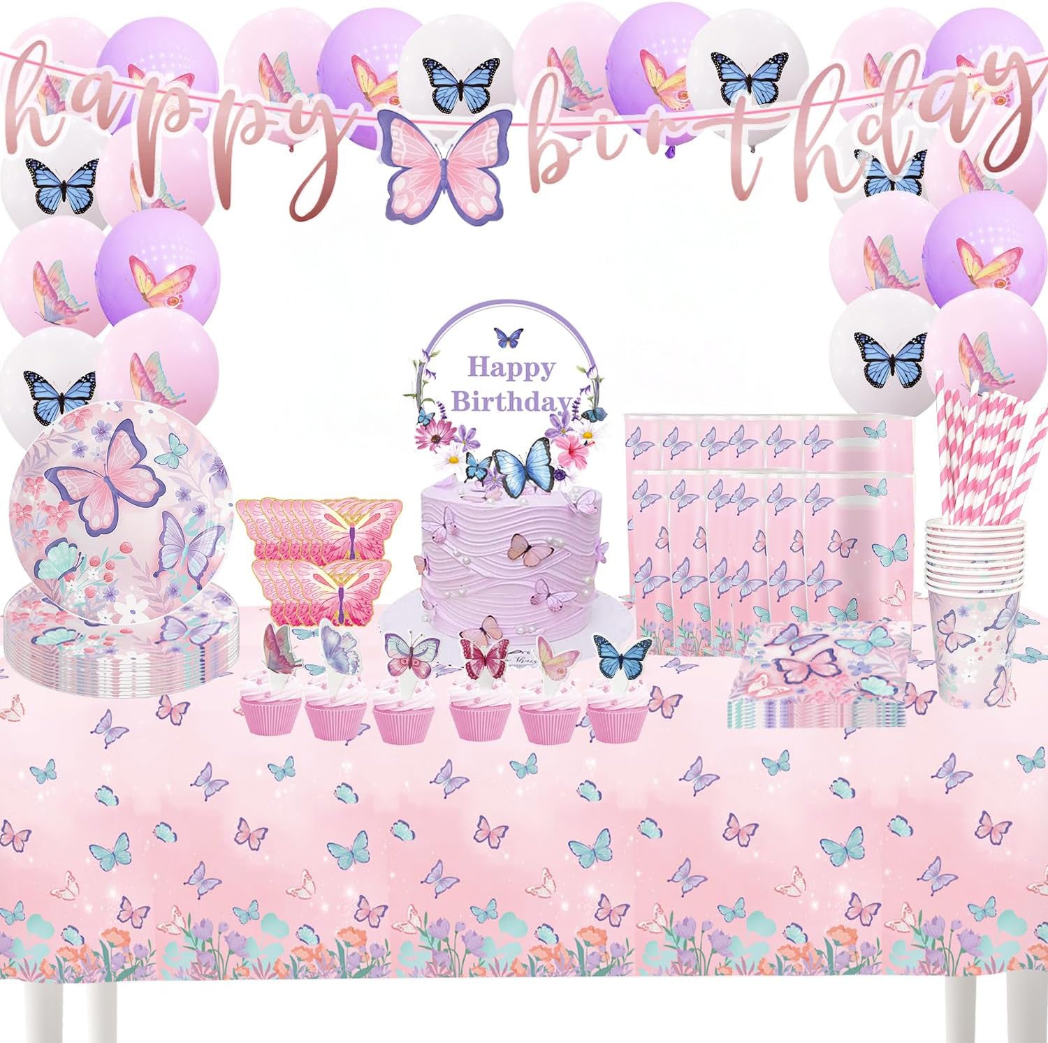 Imprezowa Jednorazowa Zestaw Urodzinowy Kubki Balony Motylki 10 gości Główne zdjęcie produktu