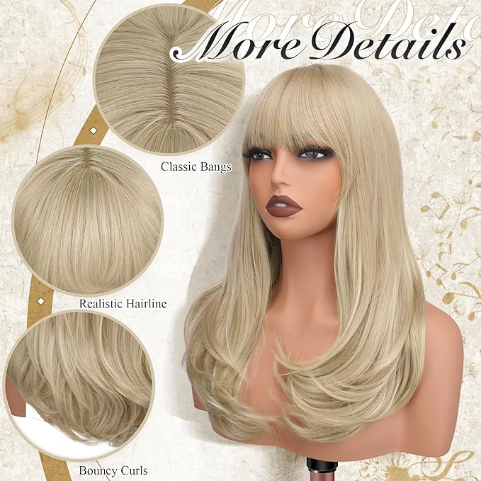 Peruka Blond Cieniowana z Grzywką 45 cm Natural Look Włosy Proste