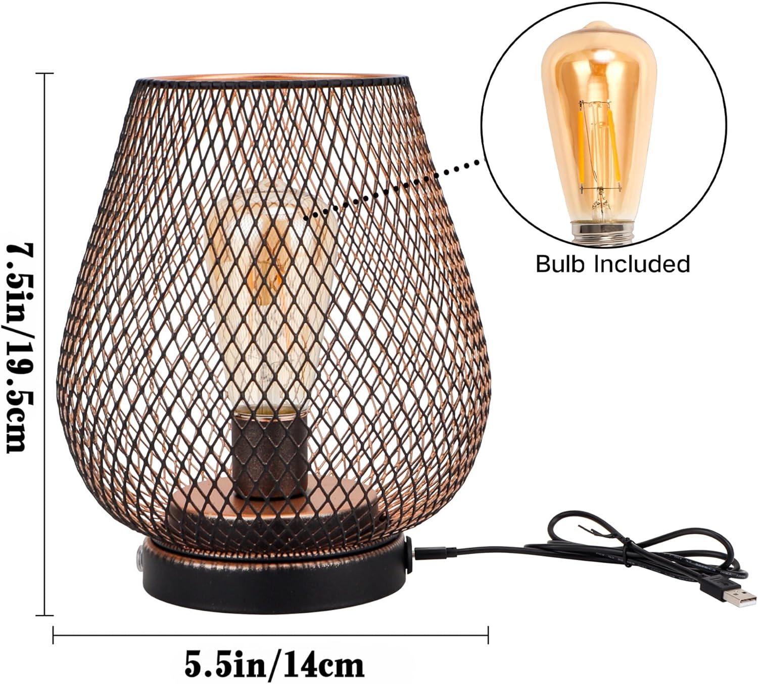 Bezprzewodowa lampkaa stołowa LED Ładowalna USB Metalowa Klatka z Żarówką - ZESTAW 2