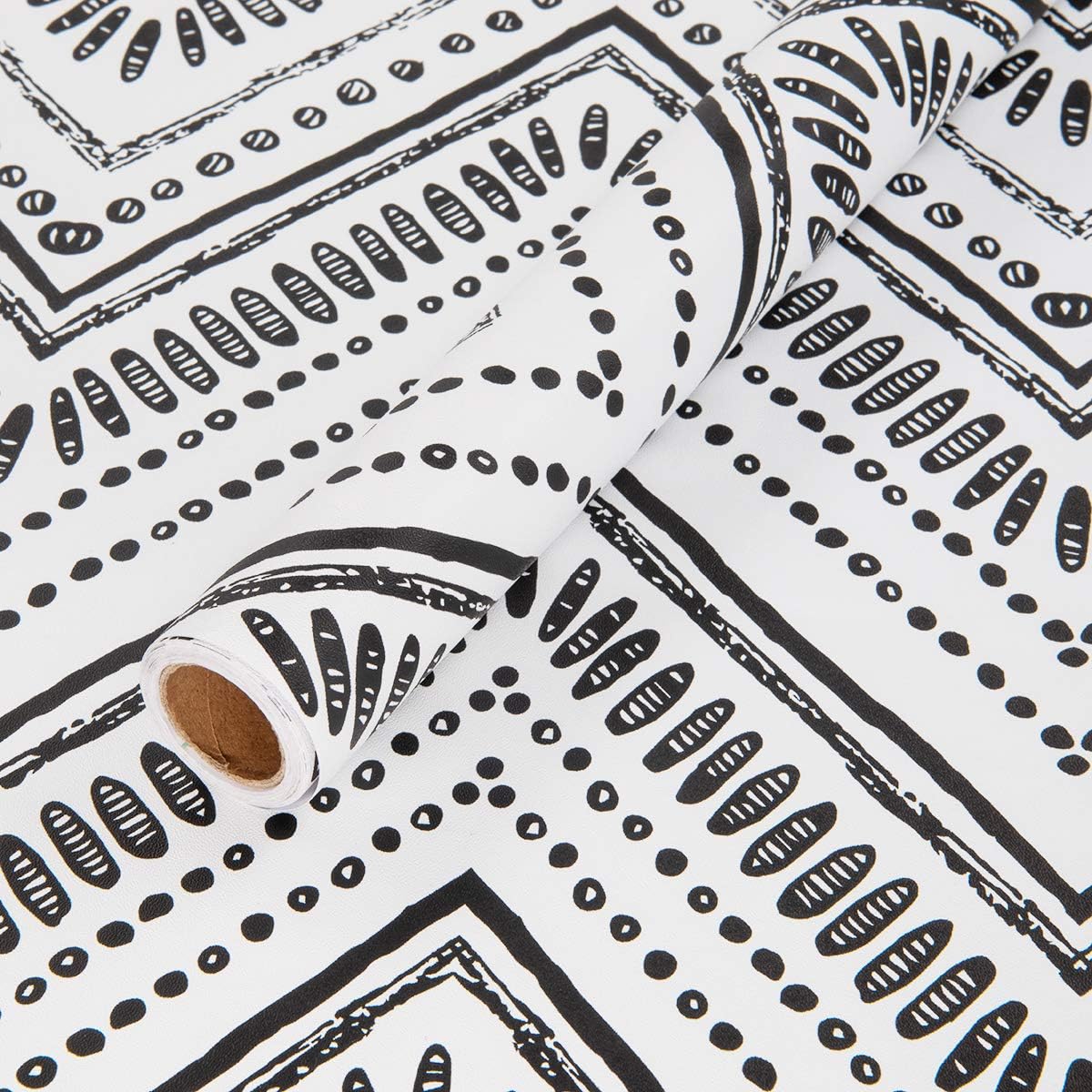 Samoprzylepna Okleina Meblowa Biała Czarny Modny Wzór 6m x 45cm