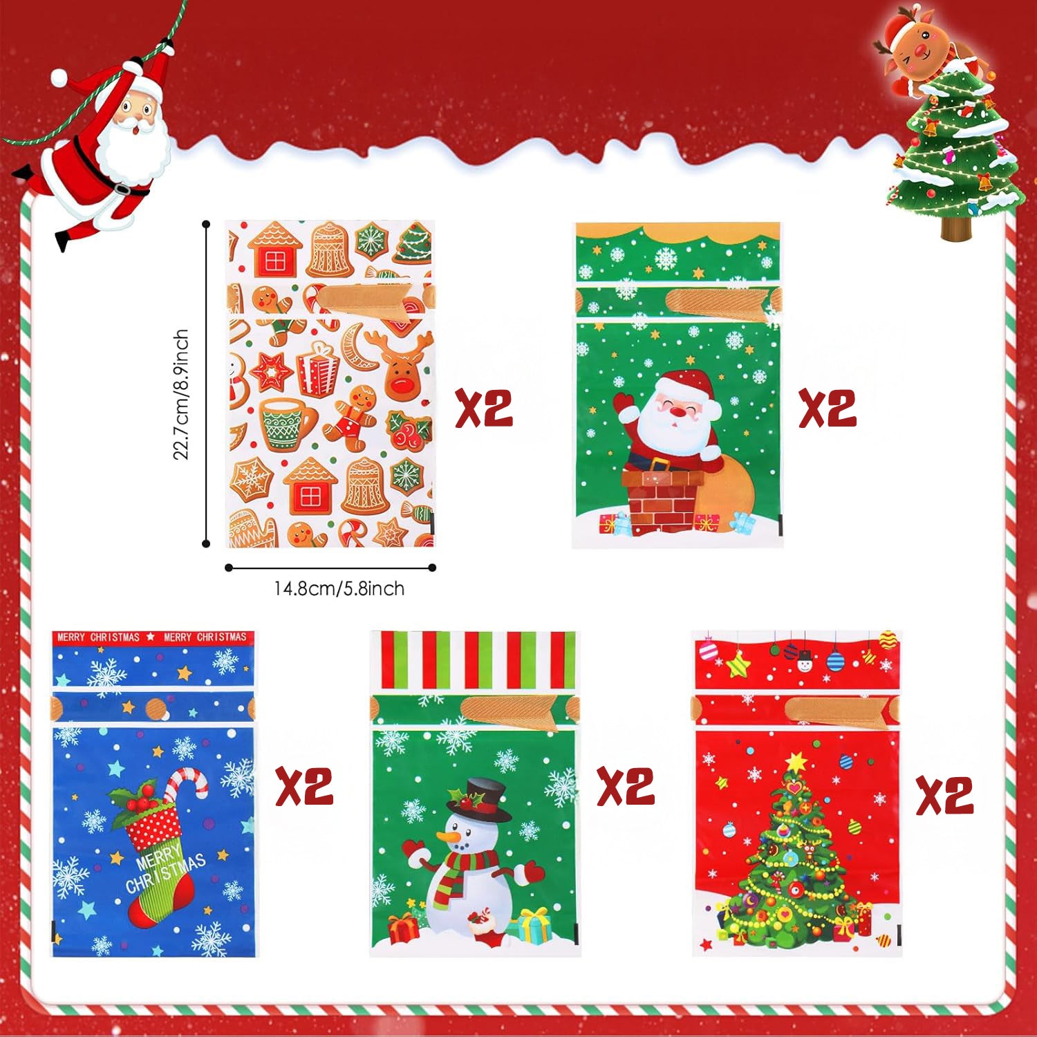 Torebki Torby na słodycze Prezenty Cukierki Upominki Świąteczna na Święta mikołajki 10 sztuk Drugie zdjęcie produktu