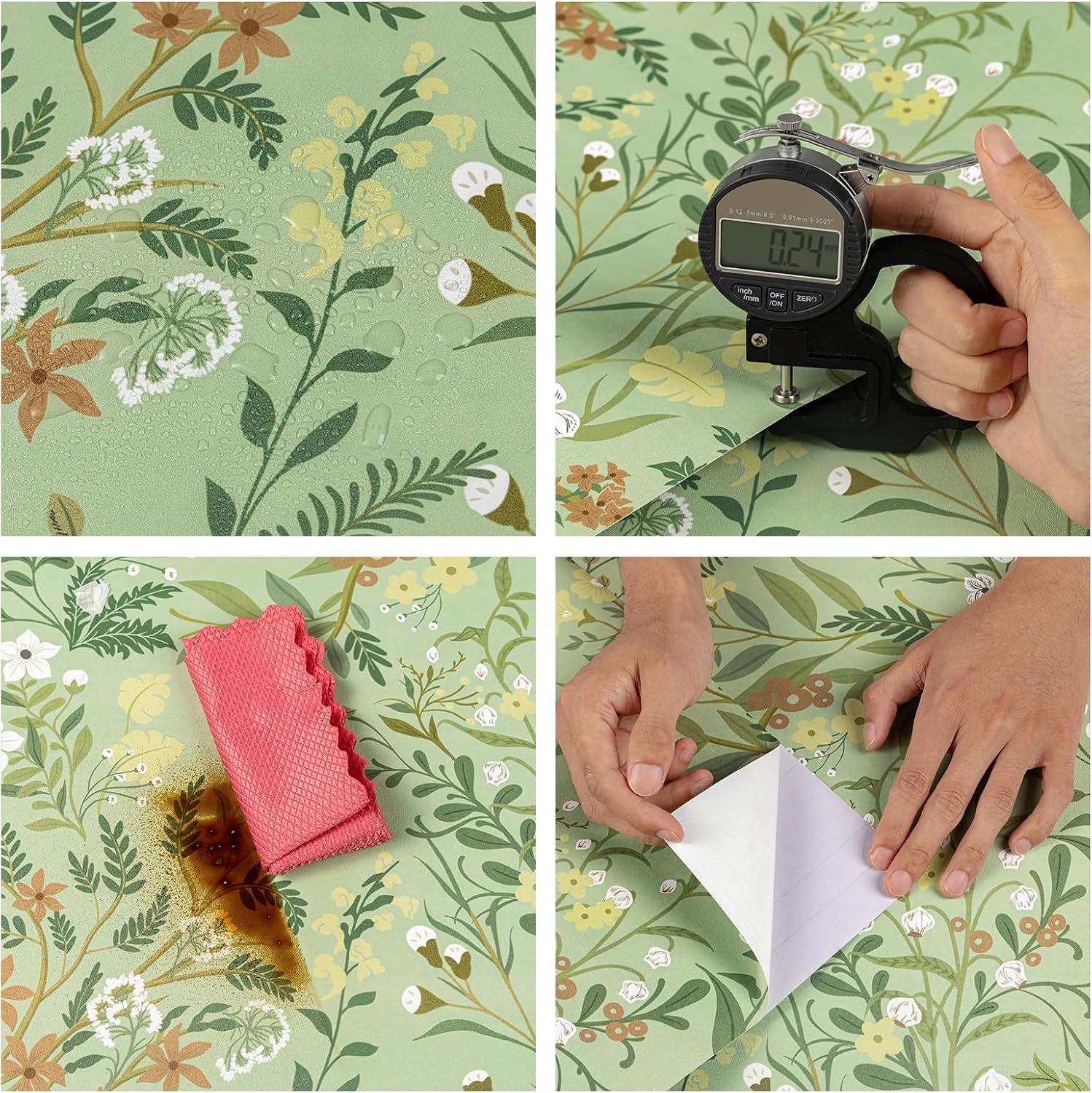 Tapeta Okleina Meblowa samoprzylepna 44,5 x 300 cm zielona łąka drobne liście kwiaty