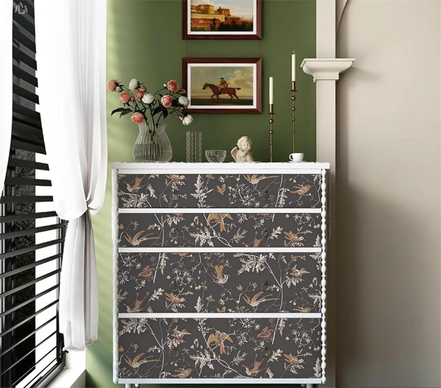 Samoprzylepna Okleina Meblowa na Meble Ściany Tapeta Ciemna Vintage Ptaki 3m x 41cm