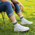 Damskie Sneakersy Lekkie Sportowe ELEGANCKIE z elementem z eko-skóry - Biało-Srebrne