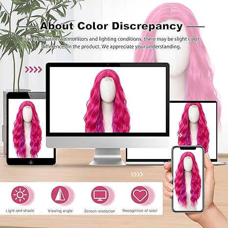 Peruka długa falowana różowe długie kręcone włosy  naturalny wygląd cosplay Neonowe
