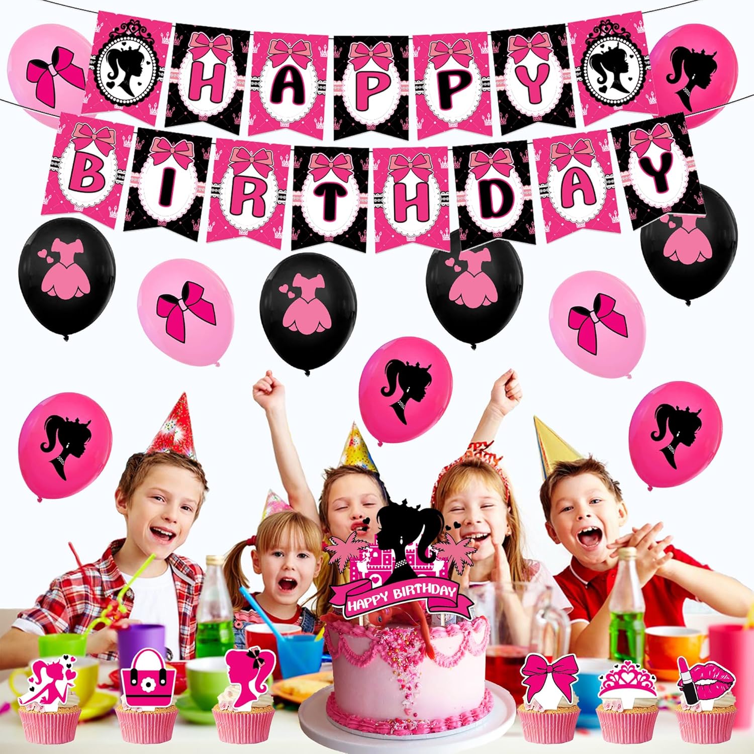 Imprezowe Balony Urodzinowe Zestaw Balonów Urodzinowych Baner Na Urodziny Barbie Róż