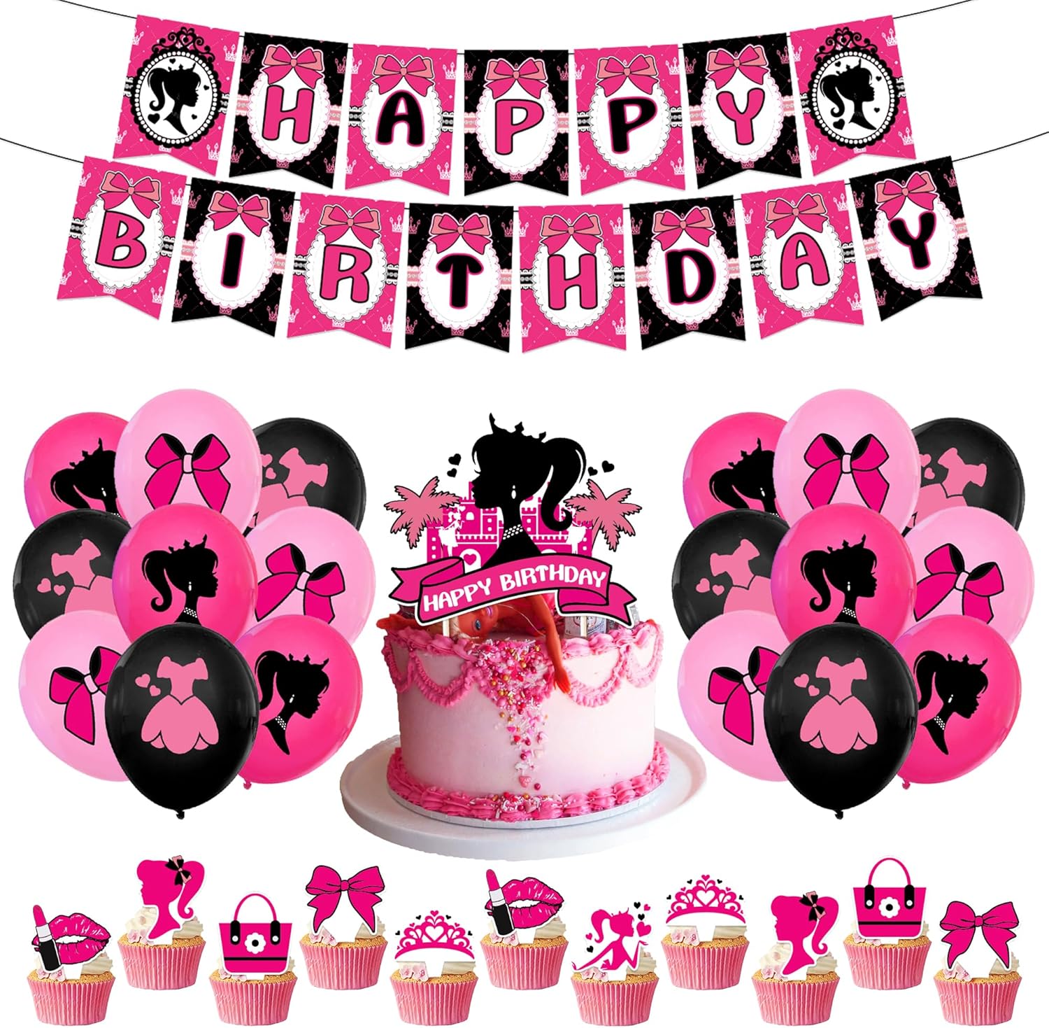 Imprezowe Balony Urodzinowe Zestaw Balonów Urodzinowych Baner Na Urodziny Barbie Róż