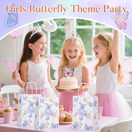 Papierowe torebki prezentowe w motylki 10 szt. – urodziny dzieci, 21×15×8 cm Drugie zdjęcie produktu