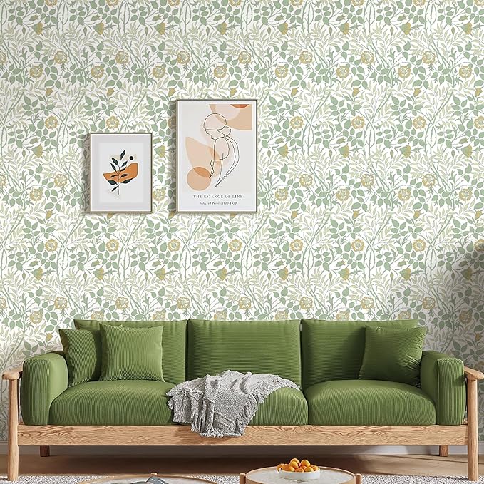 Tapeta samoprzylepna retro kwiaty zielona wodoodporna dekoracyjna 3mx40cm